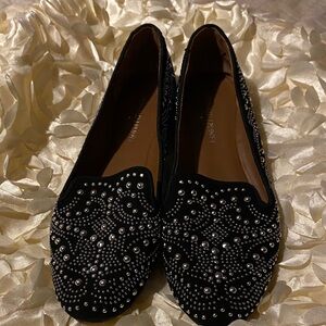 Donald J. Pliner Black and Silver Beaded Loafers
